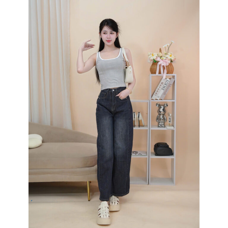 Jean suông ống rộng line dọc CQA8